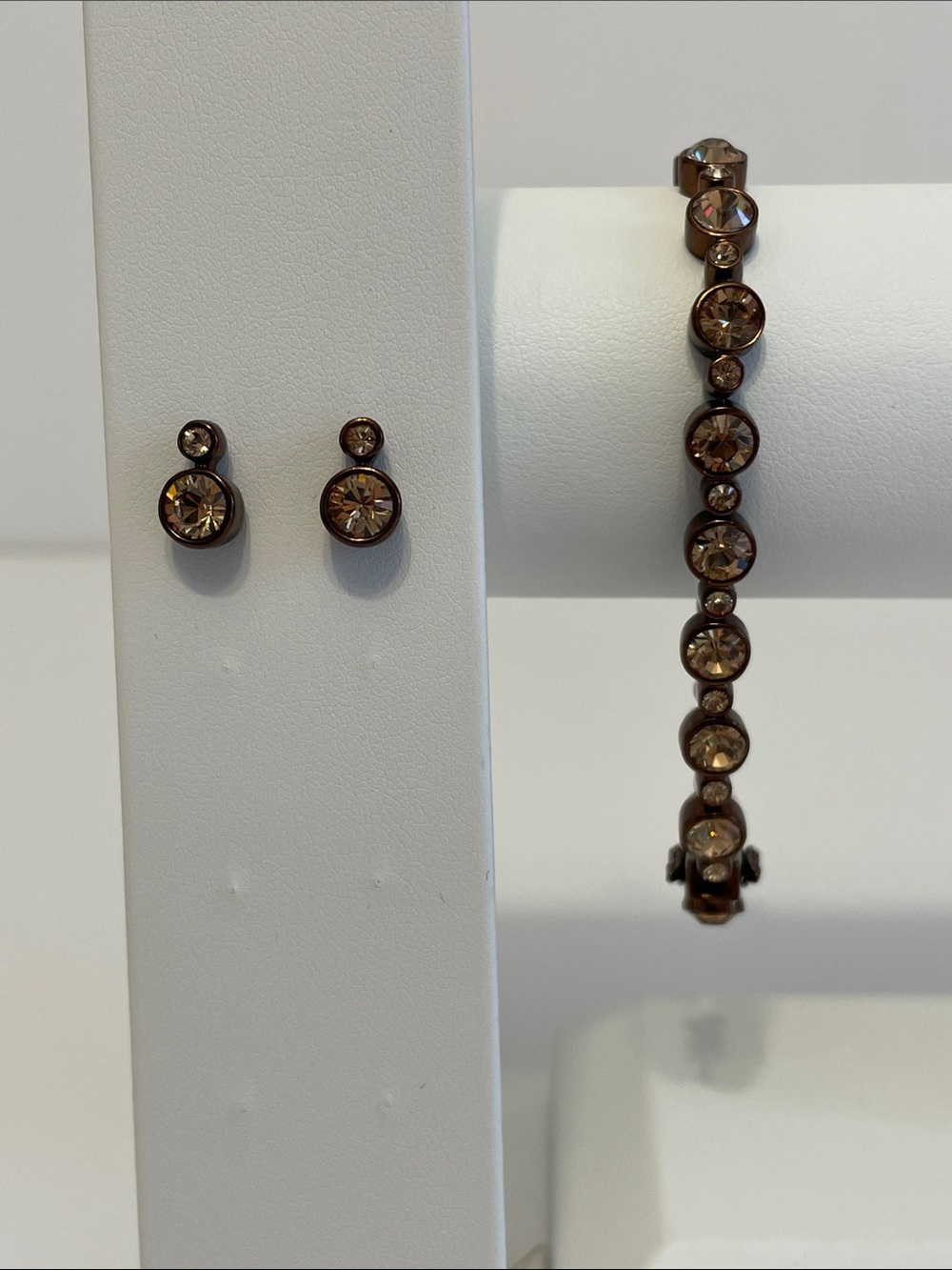 Joan Rivers Vintage Chocolate Tone Tennis Bracelet and Stud Earrings Set
